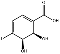 (2R,3R)-1-カルボキシ-4-ヨード-2,3-ジヒドロキシシクロヘキサ-4,6-ジエン 化学構造式