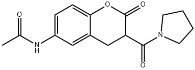 N-[3-(1-ピロリジニルカルボニル)-3,4-ジヒドロ-2-オキソ-2H-1-ベンゾピラン-6-イル]アセトアミド 化学構造式