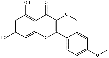 2-(4-メトキシフェニル)-3-メトキシ-5,7-ジヒドロキシ-4H-1-ベンゾピラン-4-オン 化学構造式