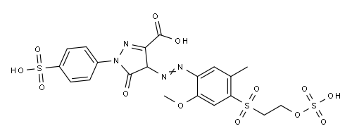 4,5-dihydro-4-[[2-methoxy-5-methyl-4-[[2-(sulphooxy)ethyl]sulphonyl]phenyl]azo]-5-oxo-1-(4-sulphophenyl)-1H-pyrazole-3-carboxylic acid Structure