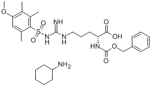 N5-[亚氨基[[(4-甲氧基-2,3,6-三甲基苯基L)磺酰基]氨基]甲基]-N2-[苄氧羰基]-D-鸟氨酸环己基铵盐 结构式
