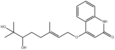 (E)-4-((6,7-二羟基-3,7-二甲基辛烷-2-烯-1-基)氧基)喹啉-2(1H)-酮, 21059-47-2, 结构式