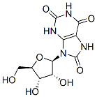 1H-Purine-2,6,8(3H)-trione, 7,9-dihydro-9-beta-D-ribofuranosyl- Struktur