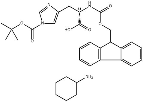 1-[叔丁氧羰基]-N-[芴甲氧羰基]-L-组氨酸环己基铵盐, 210820-99-8, 结构式