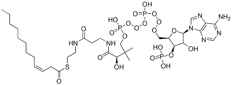 S-[2-[3-[[(2R)-4-[[[(2R,3R,5R)-5-(6-aminopurin-9-yl)-4-hydroxy-3-phosphonooxyoxolan-2-yl]methoxy-hydroxyphosphoryl]oxy-hydroxyphosphoryl]oxy-2-hydroxy-3,3-dimethylbutanoyl]amino]propanoylamino]ethyl] (Z)-dodec-3-enethioate 结构式