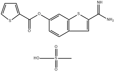 2-Thiophenecarboxylic acid 2-(aminoiminomethyl)benzo[b]thiophen-6-yl ester methanesulfonate (1:1) Structure