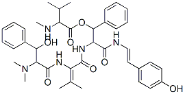 3-Methyl-2-(methylamino)butanoic acid 1-phenyl-3-[2-(4-hydroxyphenyl)ethenylamino]-3-oxo-2-[[2-[(3-hydroxy-3-phenyl-2-(dimethylamino)-1-oxopropyl)amino]-3-methyl-1-oxo-2-butenyl]amino]propyl ester 结构式