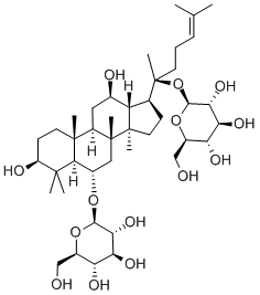 6α,20-ビス(β-D-グルコピラノシルオキシ)ダンマラ-24-エン-3β,12β-ジオール 化学構造式
