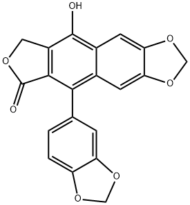 5-(1,3-ベンゾジオキソール-5-イル)-9-ヒドロキシ-2H-1,3,7-トリオキサジシクロペンタ[b,g]ナフタレン-6(8H)-オン 化学構造式