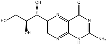(-)-2-アミノ-6-[(1S,2R)-1,2,3-トリヒドロキシプロピル]プテリジン-4(1H)-オン 化学構造式
