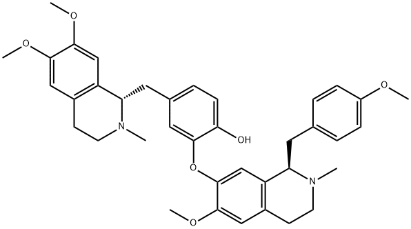 4-[(1,2,3,4-テトラヒドロ-6,7-ジメトキシ-2-メチルイソキノリン-1-イル)メチル]-2-[[1,2,3,4-テトラヒドロ-6-メトキシ-1-[(4-メトキシフェニル)メチル]-2-メチルイソキノリン-7-イル]オキシ]フェノール 化学構造式