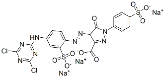 trisodium 4-[[4-[(4,6-dichloro-1,3,5-triazin-2-yl)amino]-2-sulphonatophenyl]azo]-4,5-dihydro-5-oxo-1-(4-sulphonatophenyl)-1H-pyrazole-3-carboxylate  Struktur