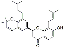 [S,(-)]-2-[2,2-ジメチル-8-(3-メチル-2-ブテニル)-2H-1-ベンゾピラン-6-イル]-2,3-ジヒドロ-7-ヒドロキシ-8-(3-メチル-2-ブテニル)-4H-1-ベンゾピラン-4-オン 化学構造式