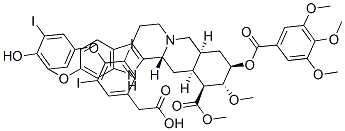 Yohimban-16-carboxylic acid, 11,17-dimethoxy-18-[(3,4,5-trimethoxybenzoyl)oxy]-, methyl ester, (3beta,16beta,17alpha,18beta,20alpha)-, mono[4-(4-hydroxy-3-iodophenoxy)-3,5-diiodobenzeneacetate] Structure