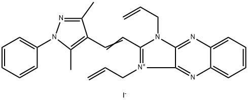 2-[2-(3,5-ジメチル-1-フェニル-1H-ピラゾール-4-イル)エテニル]-1,3-ジ(2-プロペニル)-1H-イミダゾ[4,5-b]キノキサリン-3-イウム・ヨージド 化学構造式