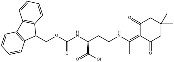 (2S)-4-[[1-(4,4-二甲基-2,6-二氧代环己亚基)乙基]氨基]-2-[[(9H-芴-9-基甲氧基)羰基]氨基]丁酸 结构式