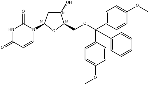 5'-O-[ビス(4-メトキシフェニル)フェニルメチル]-2'-デオキシウリジン 化学構造式