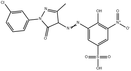 3-[[1-(3-chlorophenyl)-4,5-dihydro-3-methyl-5-oxo-1H-pyrazol-4-yl]azo]-4-hydroxy-5-nitrobenzenesulphonic acid Struktur