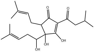 3,4-dihydroxy-4-(1-hydroxy-4-methylpent-3-enyl)-5-(3-methylbut-2-enyl)-2-(3-methyl-1-oxobutyl)cyclopent-2-en-1-one Structure