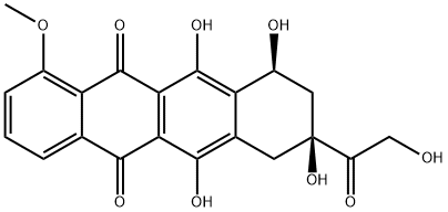 (8S,10S)-8-グリコロイル-6,8,10,11-テトラヒドロキシ-7,8,9,10-テトラヒドロ-1-メトキシナフタセン-5,12-ジオン 化学構造式
