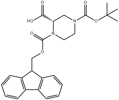 (S)-1-(((9H-芴-9-基)甲氧基)羰基)-4-(叔丁氧基羰基)哌嗪-2-羧酸, 244132-27-2, 结构式