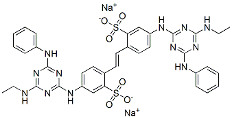 disodium 4,4'-bis[[6-anilino-4-(ethylamino)-1,3,5-triazin-2-yl]amino]stilbene-2,2'-disulphonate Structure