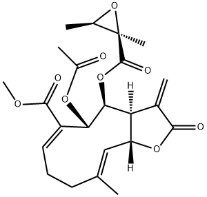 5-Acetoxy-4-[[(2,3-dimethyloxiran-2-yl)carbonyl]oxy]-2,3,3a,4,5,8,9,11a-octahydro-10-methyl-3-methylene-2-oxocyclodeca[b]furan-6-carboxylic acid methyl ester|UVEDALIN