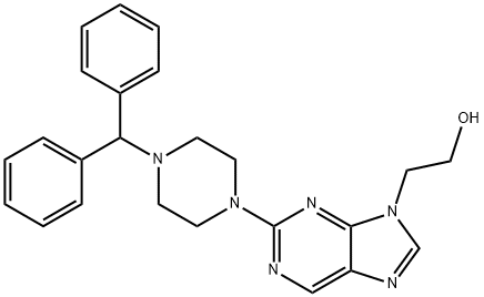 9-(2-Hydroxyethyl)-2-[4-(diphenylmethyl)-1-piperazinyl]-9H-purine 结构式