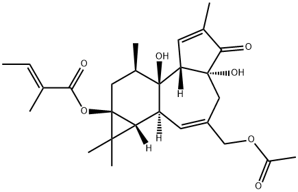 12-デオキシホルボール13-アンゲラート20-アセタート 化学構造式