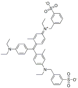 hydrogen [4-[[4-(diethylamino)phenyl][4-[ethyl(3-sulphonatobenzyl)amino]-o-tolyl]methylene]-3-methylcyclohexa-2,5-dien-1-ylidene](ethyl)(3-sulphonatobenzyl)ammonium Structure