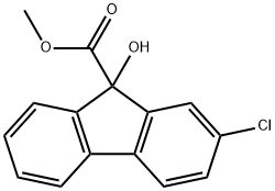 2-クロロ-9-ヒドロキシ-9H-フルオレン-9-カルボン酸メチル 化学構造式