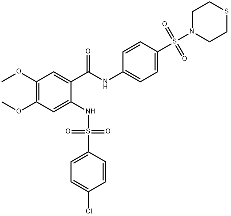 2-(4-クロロフェニルスルホニルアミノ)-4,5-ジメトキシ-N-[4-(モルホリノスルホニル)フェニル]ベンズアミド 化学構造式