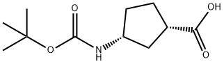 (1S,3R)-3-(tert-ブトキシカルボニルアミノ)シクロペンタンカルボン酸 化学構造式