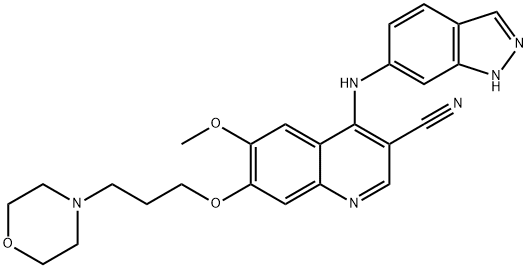 4-((1H-吲唑-6-基)氨基)-6-甲氧基-7-(3-吗啉丙氧基)喹啉-3-甲腈, 263170-58-7, 结构式