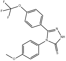 4-(4-メトキシフェニル)-5-[4-(トリフルオロメトキシ)フェニル]-4H-1,2,4-トリアゾール-3-チオール 化学構造式