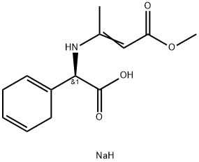 (R)-α-[(3-メトキシ-1-メチル-3-オキソ-1-プロペニル)アミノ]-1,4-シクロヘキサジエン-1-酢酸ナトリウム 化学構造式