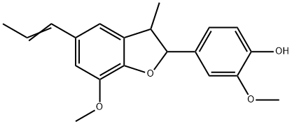 2β-(3-メトキシ-4-ヒドロキシフェニル)-3α-メチル-5-[(E)-1-プロペニル]-7-メトキシ-2,3-ジヒドロベンゾフラン 化学構造式