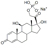 11β,17α-ジヒドロキシ-21-(ソジオホスホノオキシ)プレグナ-1,4-ジエン-3,20-ジオン 化学構造式
