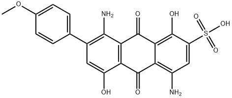 4,8-ジアミノ-1,5-ジヒドロキシ-7-(p-メトキシフェニル)-9,10-ジヒドロ-9,10-ジオキソアントラセン-2-スルホン酸 化学構造式