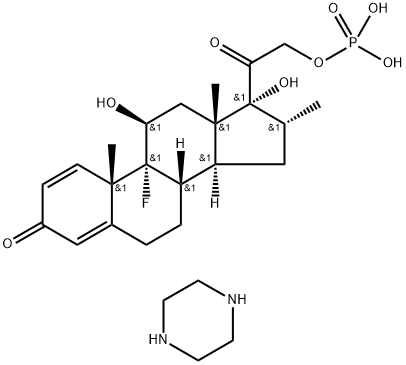 9Α-氟-16Α-甲基孕甾-1,4-二烯-11Β,17Α,21-三醇-3,20-二酮-21-磷酸酯哌嗪盐, 2707-37-1, 结构式