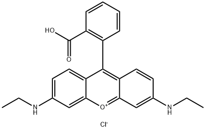9-(2-CARBOXYPHENYL)-3,6-BIS(ETHYLAMINO)XANTHYLIUM CHLORIDE, 2768-89-0, 结构式
