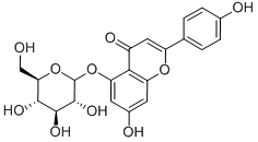 2-(4-ヒドロキシフェニル)-5-(β-D-グルコピラノシルオキシ)-7-ヒドロキシ-4H-1-ベンゾピラン-4-オン 化学構造式