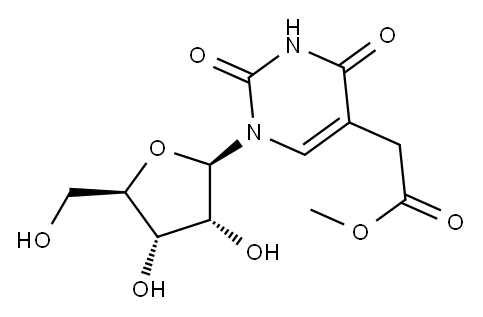 5-Pyrimidineacetic acid, 1,2,3,4-tetrahydro-2,4-dioxo-1-beta-D-ribofur anosyl-, methyl ester Structure