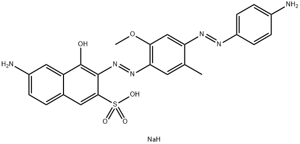 6-アミノ-3-[[4-[(4-アミノフェニル)アゾ]-2-メトキシ-5-メチルフェニル]アゾ]-4-ヒドロキシ-2-ナフタレンスルホン酸ナトリウム 化学構造式