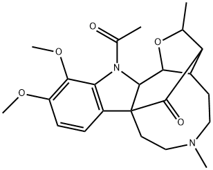 13-アセチル-2,3,3a,5,6,7,8,13,13a,13b-デカヒドロ-11,12-ジメトキシ-2,6-ジメチル-4H-3,8a-メタノフロ[2',3':6,7]アゾニノ[5,4-b]インドール-14-オン 化学構造式