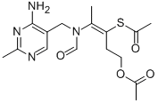 3-アセチルチオ-4-[(4-アミノ-2-メチル-5-ピリミジニル)メチル-N-ホルミルアミノ]-3-ペンテニル=アセタート 化学構造式