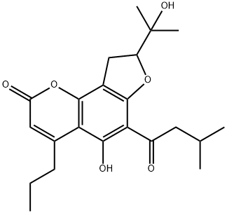 8,9-Dihydro-5-hydroxy-8-(1-hydroxy-1-methylethyl)-6-(3-methyl-1-oxobutyl)-4-propyl-2H-furo[2,3-h]-1-benzopyran-2-one Struktur