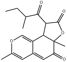 4-アセチル-8-メチル-7-(3-メチル-2-オキソペンチル)-1H-2-ベンゾピラン-1,6(8aH)-ジオン 化学構造式