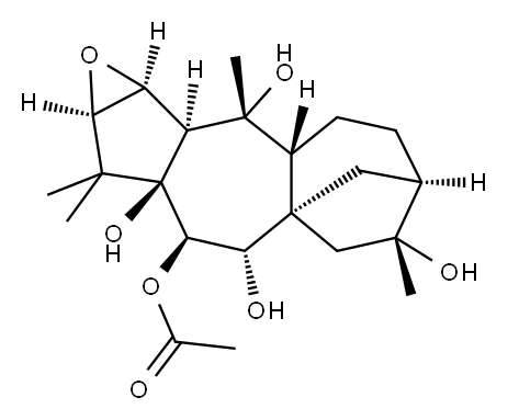 2β,3β-エポキシグラヤノトキサン-5,6β,7α,10,16-ペンタオール7-アセタート 化学構造式