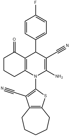 2-amino-1-(3-cyano-5,6,7,8-tetrahydro-4H-cyclohepta[b]thien-2-yl)-4-(4-fluorophenyl)-5-oxo-1,4,5,6,7,8-hexahydro-3-quinolinecarbonitrile Structure